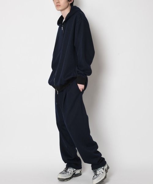 ダブルフェイスWジップフーディ(ユニセックス)Zip-up knitted hoodie 