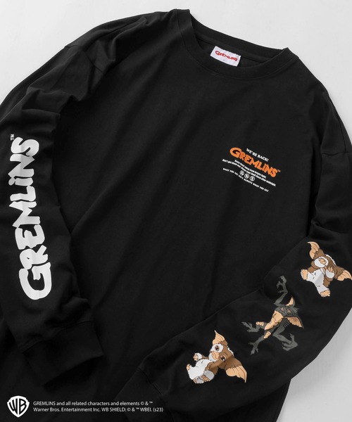 make a ray!(メイク ア レイ!)の「【GREMLINS/グレムリン】ワンポイントロゴデザイン&ギズモイラスト スリーブプリント ロングスリーブTシャツ/ロンT(Tシャツ/カットソー・メンズ・ブラック/ラベンダー/イエロー/ホワイト・M/L/XL)」の3枚目の写真