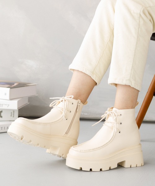 セール】厚底レースアップモカシンブーツ（ブーツ）｜attagirl