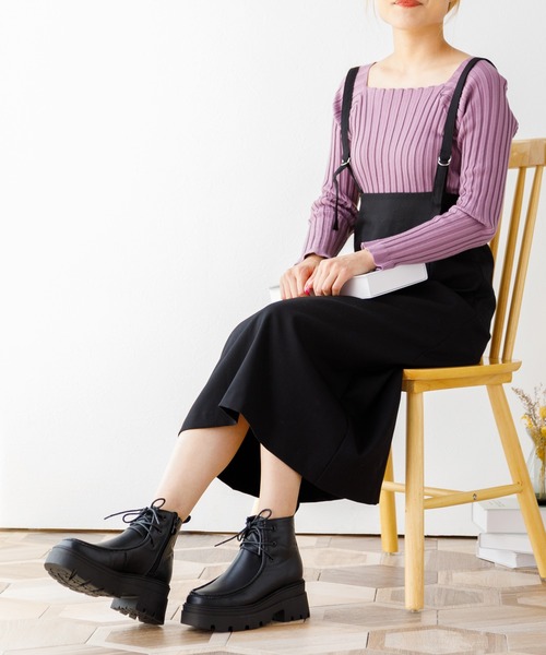 厚底レースアップモカシンブーツ（ブーツ）｜attagirl