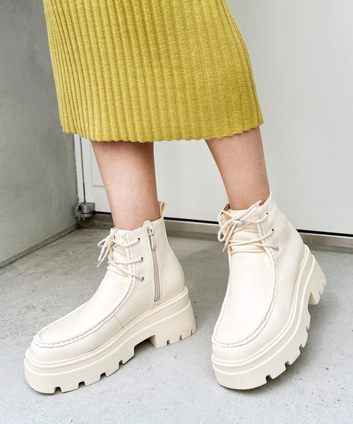 モカ 厚底レースアップモカシンブーツ（ブーツ）｜attagirl