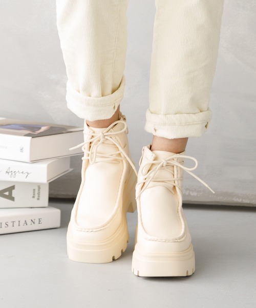 厚底レースアップモカシンブーツ（ブーツ）｜attagirl