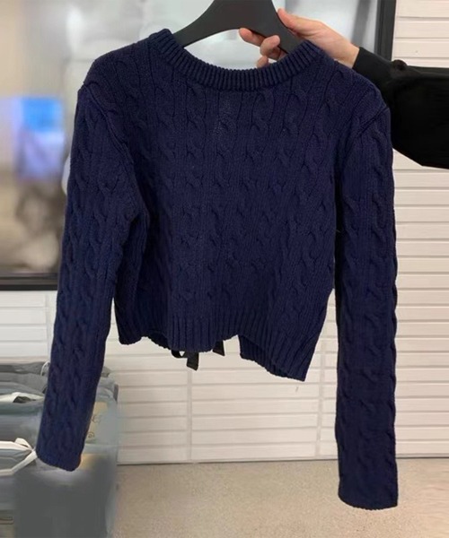 ルネ ニット セーター リボン 長袖 38 ルネ Rene 長袖セーター⁄ニット サイズ38 M - 黒 レディース クルー