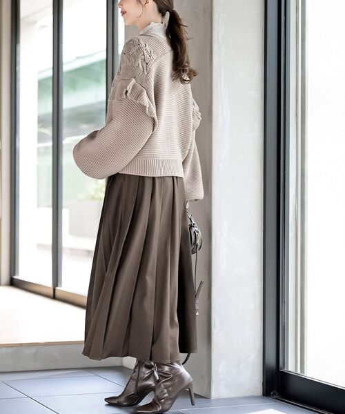 サイドレースアップケーブルフリルニットカーディガン（カーディガン