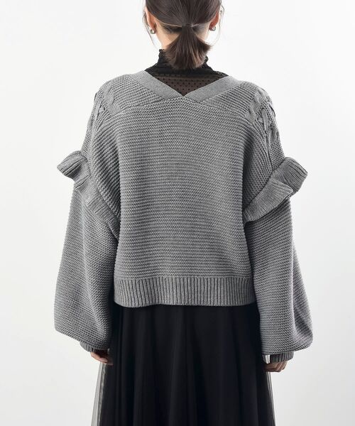 サイドレースアップケーブルフリルニットカーディガン（カーディガン