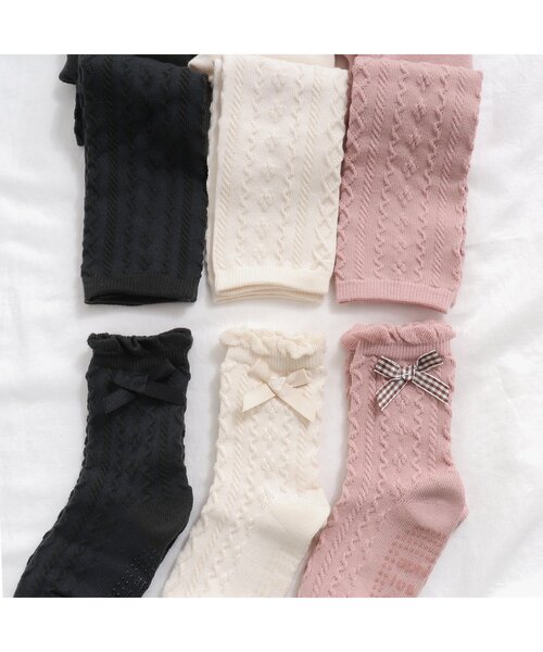 apres les cours（アプレレクール）の「お花ケーブルソックス&レギンスセット（タイツ/ストッキング・キッズ・アイボリー/チャコール/ピンク・110/140/90/100/120）」の10枚目の写真
