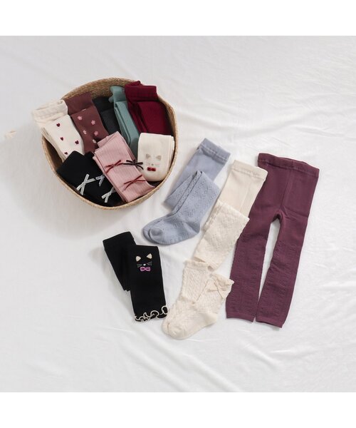 apres les cours（アプレレクール）の「お花ケーブルソックス&レギンスセット（タイツ/ストッキング・キッズ・アイボリー/チャコール/ピンク・110/140/90/100/120）」の11枚目の写真