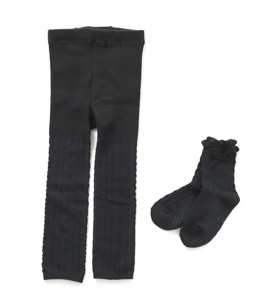 apres les cours（アプレレクール）の「お花ケーブルソックス&レギンスセット（タイツ/ストッキング・キッズ・アイボリー/チャコール/ピンク・110/140/90/100/120）」の12枚目の写真