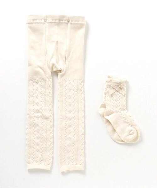 apres les cours（アプレレクール）の「お花ケーブルソックス&レギンスセット（タイツ/ストッキング・キッズ・アイボリー/チャコール/ピンク・110/140/90/100/120）」の18枚目の写真