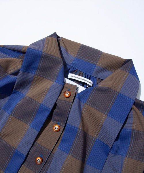 F/CE. （エフシーイー）の「F/CE. DOTAIR CHECK SMOCK BLOUSE / エフシーイー ドットエア チェック スモック ブラウス（シャツ/ブラウス・レディース・ブルー/ベージュ・SMALL）」の6枚目の写真