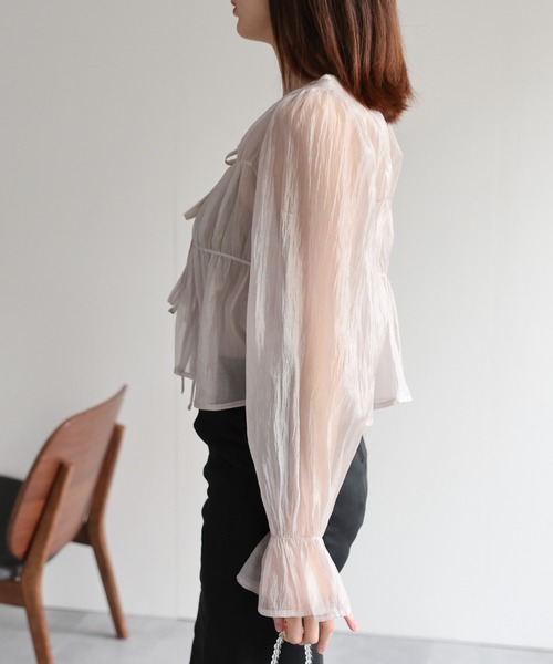 LAC-VERT(ラック・ヴェール)の「【2WAY】オーガンジーシアーシャーリングリボンブラウス(シャツ/ブラウス・レディース・グレイッシュベージュ/ブラック/ピンク/ブルー/オフホワイト・FREE)」の21枚目の写真