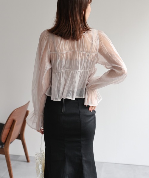 LAC-VERT(ラック・ヴェール)の「【2WAY】オーガンジーシアーシャーリングリボンブラウス(シャツ/ブラウス・レディース・グレイッシュベージュ/ブラック/ピンク/ブルー/オフホワイト・FREE)」の22枚目の写真