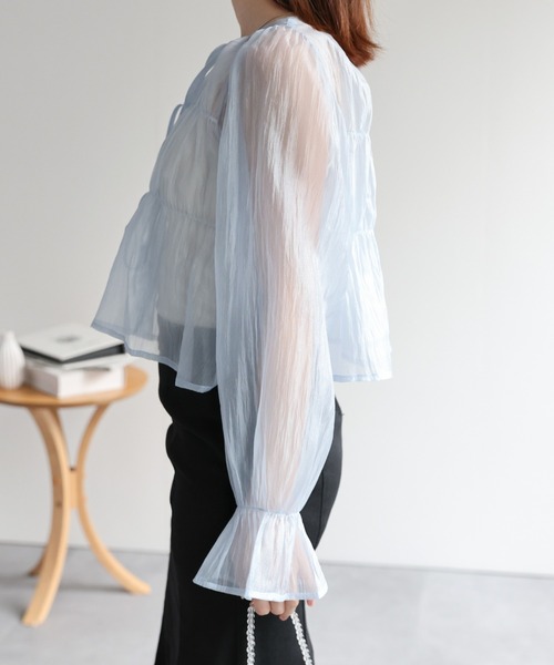 LAC-VERT(ラック・ヴェール)の「【2WAY】オーガンジーシアーシャーリングリボンブラウス(シャツ/ブラウス・レディース・グレイッシュベージュ/ブラック/ピンク/ブルー/オフホワイト・FREE)」の15枚目の写真