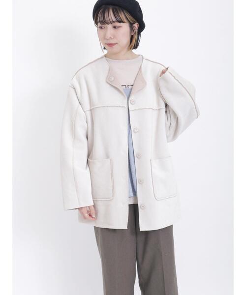 Samansa Mos2(サマンサ モスモス)の「リバーシブルボンディングミドル丈コート(その他アウター・レディース・モカ/チャコールグレー/オフホワイト・F)」の4枚目の写真