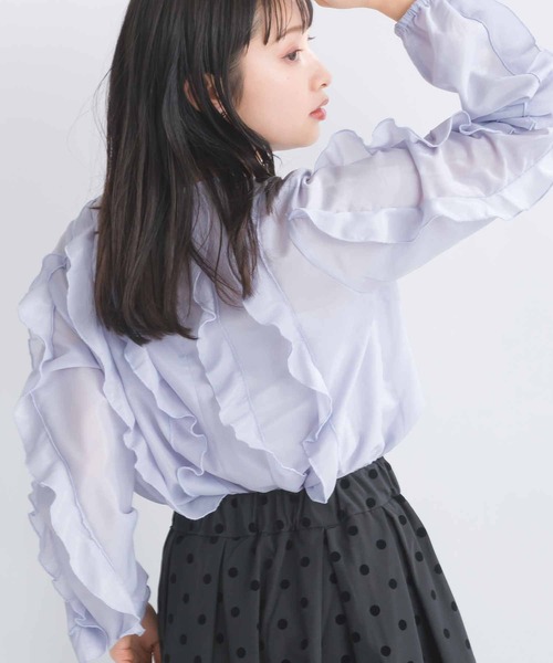 PICCIN（ピッチン）の「フリルシアーブラウス（シャツ/ブラウス・レディース・オフホワイト/ブラック/ラベンダー・M）」の3枚目の写真