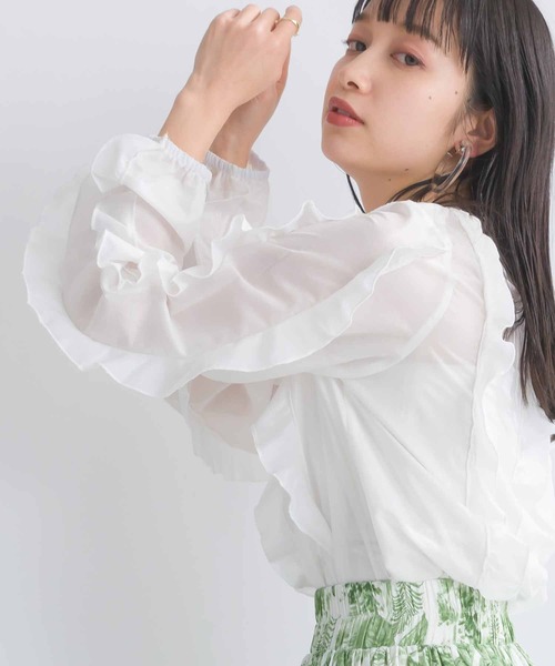 PICCIN（ピッチン）の「フリルシアーブラウス（シャツ/ブラウス・レディース・オフホワイト/ブラック/ラベンダー・M）」の2枚目の写真