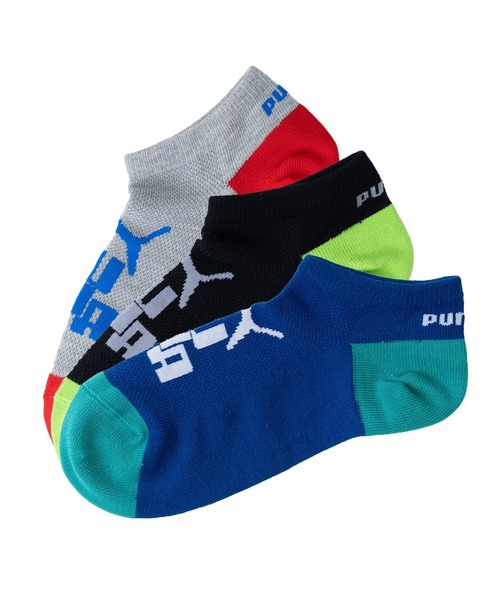 PUMA（プーマ）の「PUMA/プーマ ブランド ロゴ キッズ ボーイズ ソックス 消臭加工 補強 メッシュ くるぶし アンクル 靴下 子供用 3足セット 19cm～23cm（ソックス/靴下・キッズ・マルチ/その他1・19-21cm/21-23cm/23-25cm）」の2枚目の写真