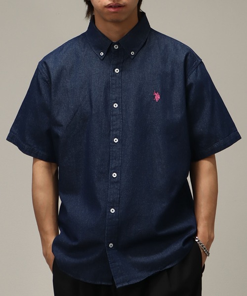 U.S. POLO ASSN.（ユーエスポロアッスン）の「【U.S. POLO ASSN./ユーエスポロアッスン】オックス ワンポイント刺繍 ボタンダウン ショートスリーブシャツ（シャツ/ブラウス・メンズ・ホワイト/インディゴブルー/ストライプ/ライラック/ブルー・M/L/LL）」の22枚目の写真