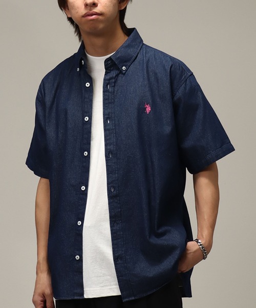 U.S. POLO ASSN.（ユーエスポロアッスン）の「【U.S. POLO ASSN./ユーエスポロアッスン】オックス ワンポイント刺繍 ボタンダウン ショートスリーブシャツ（シャツ/ブラウス・メンズ・ホワイト/インディゴブルー/ストライプ/ライラック/ブルー・M/L/LL）」の21枚目の写真