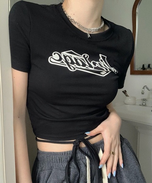 HALEY PESCA（ヘーリーペスカ）の「HALEY PESCA/ウエストデザイン ロゴTシャツ（Tシャツ/カットソー・レディース・ブラック/アイボリー・LARGE/MEDIUM）」の4枚目の写真