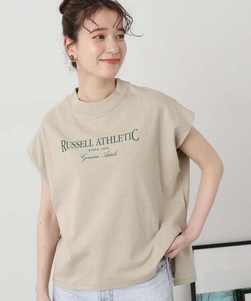 N.（N. Natural Beauty Basic）（エヌエヌナチュラルビューティーベーシック）の「【Ｎ．×ＲＵＳＳＥＬＬ　ＡＴＨＬＥＴＩＣ】◆ロゴＳＳＴ（Tシャツ/カットソー・レディース・チャコール/ベージュ/オフホワイト・MEDIUM）」の3枚目の写真