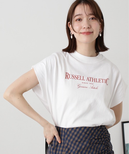 N.（N. Natural Beauty Basic）（エヌエヌナチュラルビューティーベーシック）の「【Ｎ．×ＲＵＳＳＥＬＬ　ＡＴＨＬＥＴＩＣ】◆ロゴＳＳＴ（Tシャツ/カットソー・レディース・チャコール/ベージュ/オフホワイト・MEDIUM）」の4枚目の写真
