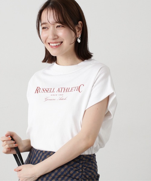 N.（N. Natural Beauty Basic）（エヌエヌナチュラルビューティーベーシック）の「【Ｎ．×ＲＵＳＳＥＬＬ　ＡＴＨＬＥＴＩＣ】◆ロゴＳＳＴ（Tシャツ/カットソー・レディース・チャコール/ベージュ/オフホワイト・MEDIUM）」の5枚目の写真