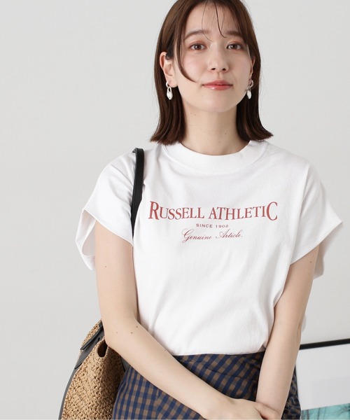 N.（N. Natural Beauty Basic）（エヌエヌナチュラルビューティーベーシック）の「【Ｎ．×ＲＵＳＳＥＬＬ　ＡＴＨＬＥＴＩＣ】◆ロゴＳＳＴ（Tシャツ/カットソー・レディース・チャコール/ベージュ/オフホワイト・MEDIUM）」の9枚目の写真