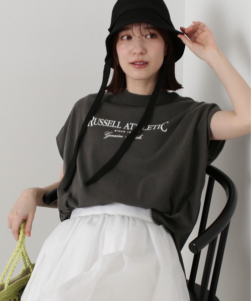 N.（N. Natural Beauty Basic）（エヌエヌナチュラルビューティーベーシック）の「【Ｎ．×ＲＵＳＳＥＬＬ　ＡＴＨＬＥＴＩＣ】◆ロゴＳＳＴ（Tシャツ/カットソー・レディース・チャコール/ベージュ/オフホワイト・MEDIUM）」の16枚目の写真
