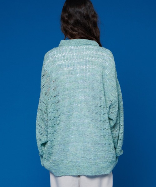 ONCILY(オンシェリー)の「MESH MELANGE KNIT SHIRT / メッシュメランジニットシャツ(シャツ/ブラウス・メンズ・ブルーグリーン/グレー・LARGE/MEDIUM)」の6枚目の写真