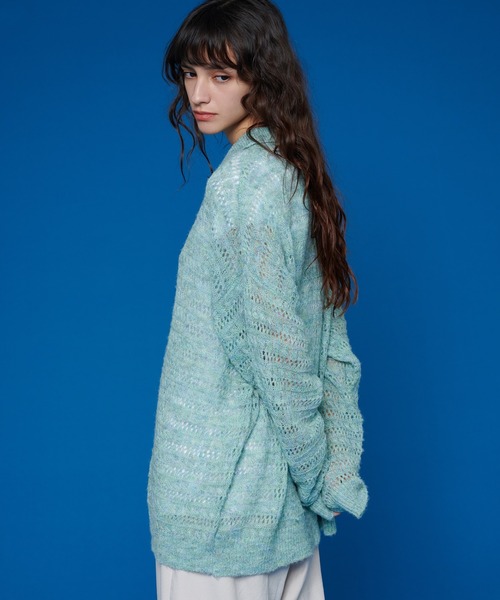 ONCILY(オンシェリー)の「MESH MELANGE KNIT SHIRT / メッシュメランジニットシャツ(シャツ/ブラウス・メンズ・ブルーグリーン/グレー・LARGE/MEDIUM)」の5枚目の写真