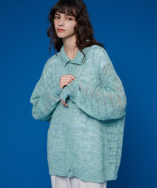 ONCILY(オンシェリー)の「MESH MELANGE KNIT SHIRT / メッシュメランジニットシャツ(シャツ/ブラウス・メンズ・ブルーグリーン/グレー・LARGE/MEDIUM)」の3枚目の写真