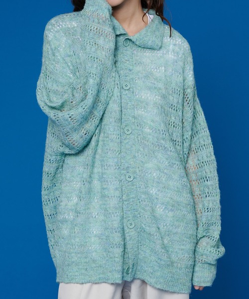 ONCILY(オンシェリー)の「MESH MELANGE KNIT SHIRT / メッシュメランジニットシャツ(シャツ/ブラウス・メンズ・ブルーグリーン/グレー・LARGE/MEDIUM)」の4枚目の写真