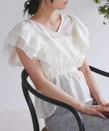 VIS | 【WEB限定】【前後2WAY】袖フリルVネックブラウス【洗える】(シャツ/ブラウス)