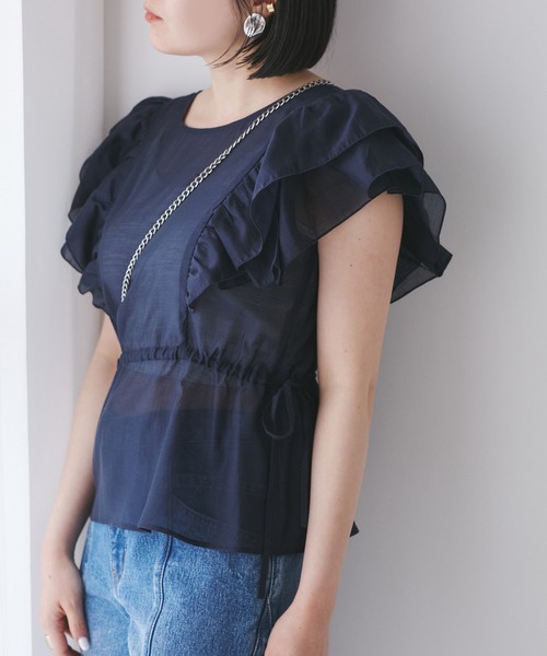 VIS（ビス）の「【WEB限定】【前後2WAY】袖フリルVネックブラウス【洗える】（シャツ/ブラウス・レディース・ネイビー/オフホワイト/ライトグリーン・FREE）」の11枚目の写真