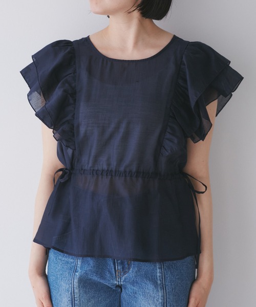 VIS（ビス）の「【WEB限定】【前後2WAY】袖フリルVネックブラウス【洗える】（シャツ/ブラウス・レディース・ネイビー/オフホワイト/ライトグリーン・FREE）」の22枚目の写真