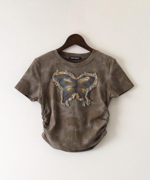バタフライTシャツ DIAVEL tシャツ バタフライOR刺繍ロゴ/ サイドシャーリング
