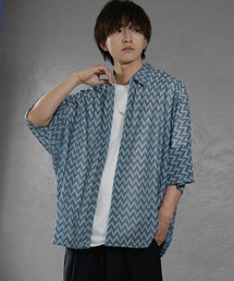 【MinoriTY】ジグザグ柄エアリーシアーシャツ メッシュトップス 透かし編み メンズ オーバーサイズ ビッグシルエット ルーズフィット 夏服