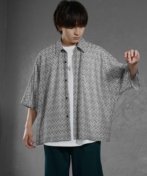 MinoriTY】ジグザグ柄エアリーシアーシャツ メッシュトップス 透かし