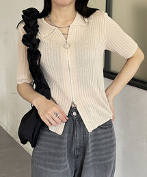 Thevon | ダブルジップ襟付き半袖ニット(カーディガン/ボレロ)