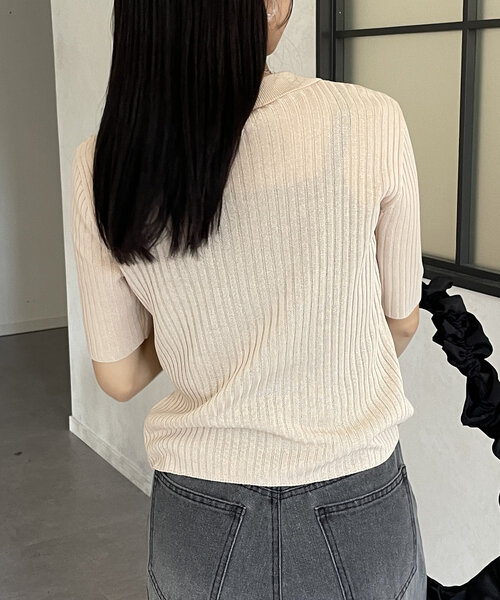 Thevon（ゼボン）の「ダブルジップ襟付き半袖ニット（カーディガン/ボレロ・レディース・ブルー/アイボリー/ブラック/ベージュ・FREE）」の12枚目の写真