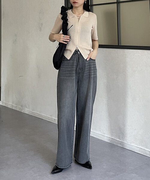 Thevon（ゼボン）の「ダブルジップ襟付き半袖ニット（カーディガン/ボレロ・レディース・ブルー/アイボリー/ブラック/ベージュ・FREE）」の16枚目の写真