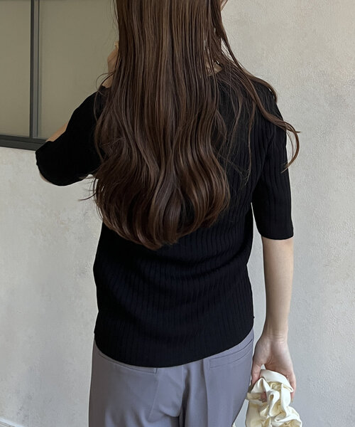 Thevon（ゼボン）の「ダブルジップ襟付き半袖ニット（カーディガン/ボレロ・レディース・ブルー/アイボリー/ブラック/ベージュ・FREE）」の20枚目の写真