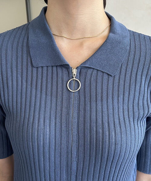 Thevon（ゼボン）の「ダブルジップ襟付き半袖ニット（カーディガン/ボレロ・レディース・ブルー/アイボリー/ブラック/ベージュ・FREE）」の7枚目の写真