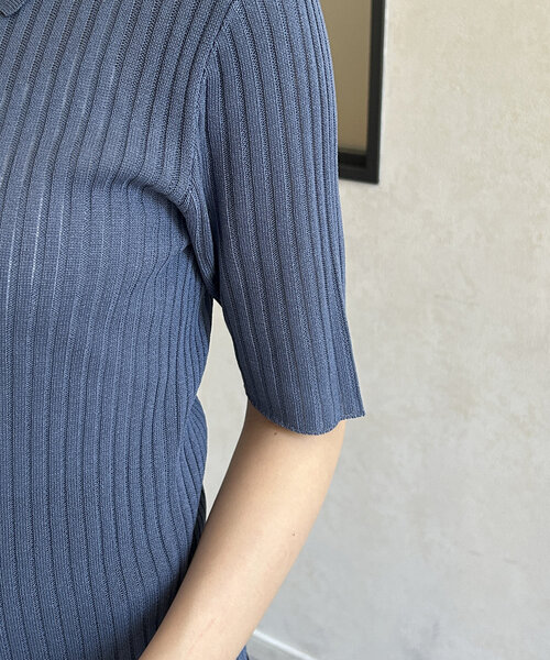 Thevon（ゼボン）の「ダブルジップ襟付き半袖ニット（カーディガン/ボレロ・レディース・ブルー/アイボリー/ブラック/ベージュ・FREE）」の6枚目の写真