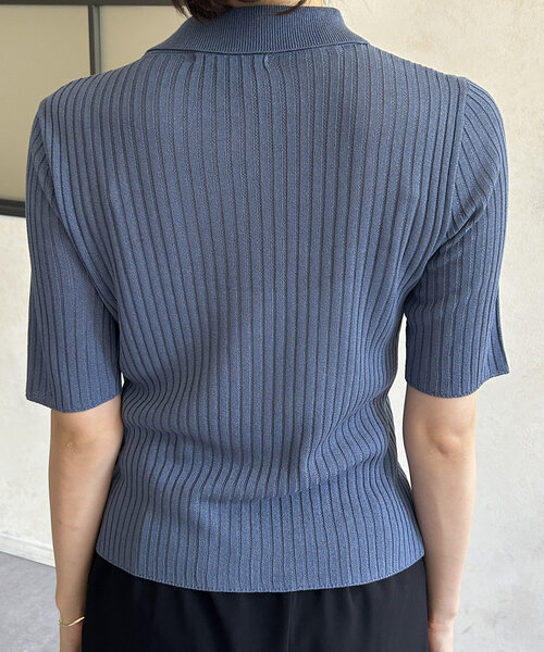 Thevon（ゼボン）の「ダブルジップ襟付き半袖ニット（カーディガン/ボレロ・レディース・ブルー/アイボリー/ブラック/ベージュ・FREE）」の5枚目の写真