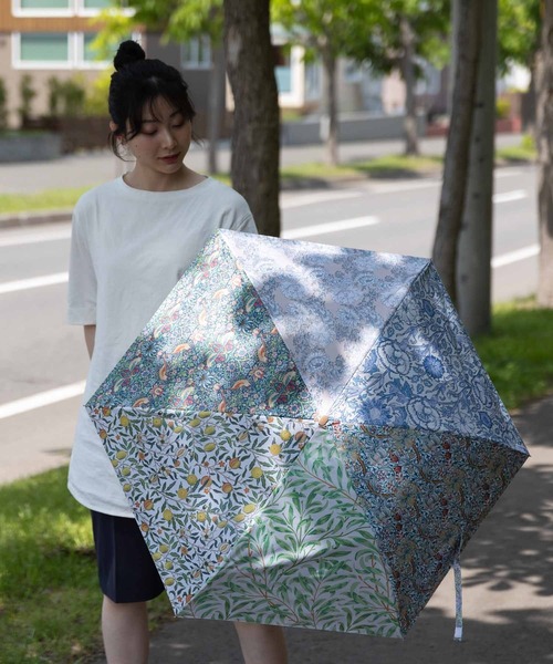 ウィリアムモリスハンドメイドUVカット日傘 UVカット 晴雨兼用 軽量コンパクト 折りたたみ日傘 ウィリアム
