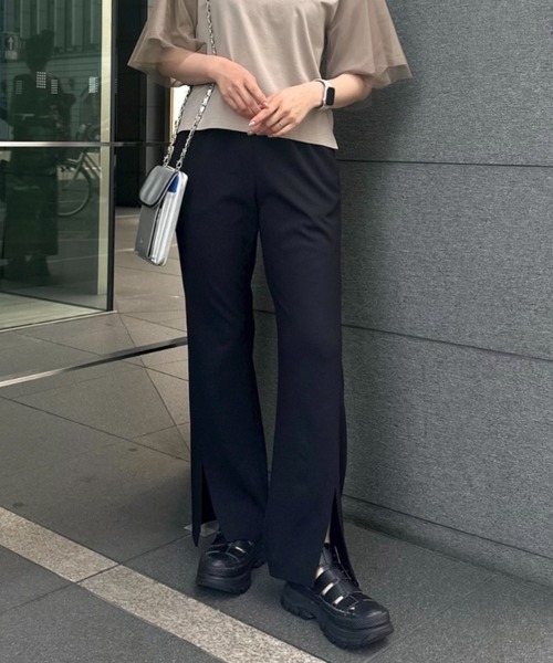 CLEL】バックブラッシュドTR フレアスラックス ブラック Mサイズ CLEL