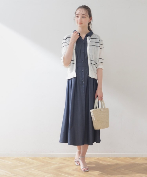 【ファッション通販】 全方位ウケ！爽やかワンピ】シャンブレーデニムタックワンピース ワンピース