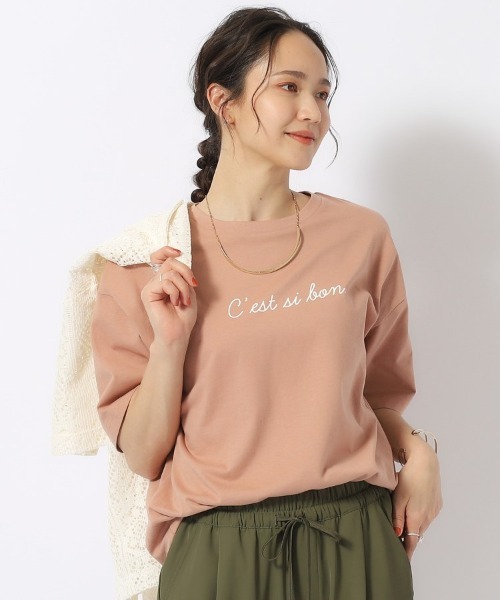 SHOO・LA・RUE（シューラルー）の「【洗える/プチプラ/綿100％】グラフィック半袖ゆるTシャツ（Tシャツ/カットソー・レディース・グリーン系1/ブルー系2/ホワイト系5/ブラック/ホワイト系2/グレー系その他/チャコール/イエロー系1/ベージュ系その他6/オレンジ系その他5/ベージュ系その他7/ホワイト/アイボリー/ブラック系5/ネイビー系5/ピンク系9/グレー系その他7/ホワイト系7/ホワイト系8/グリーン系5・02/03/04）」の19枚目の写真